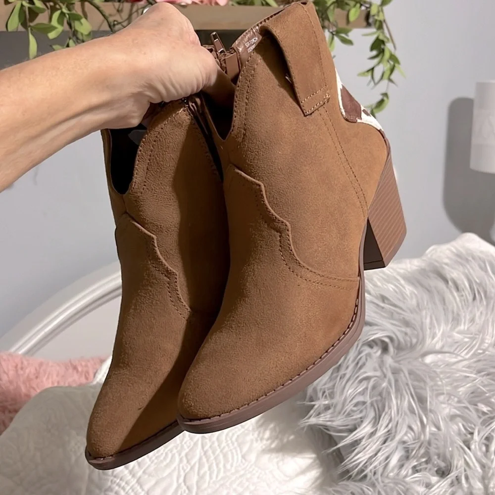 Cowboy Booties Western Rich Brown Ankle Boots Sugar Women 7.5  8 Cognac Cowboy - Picture 4 of 14